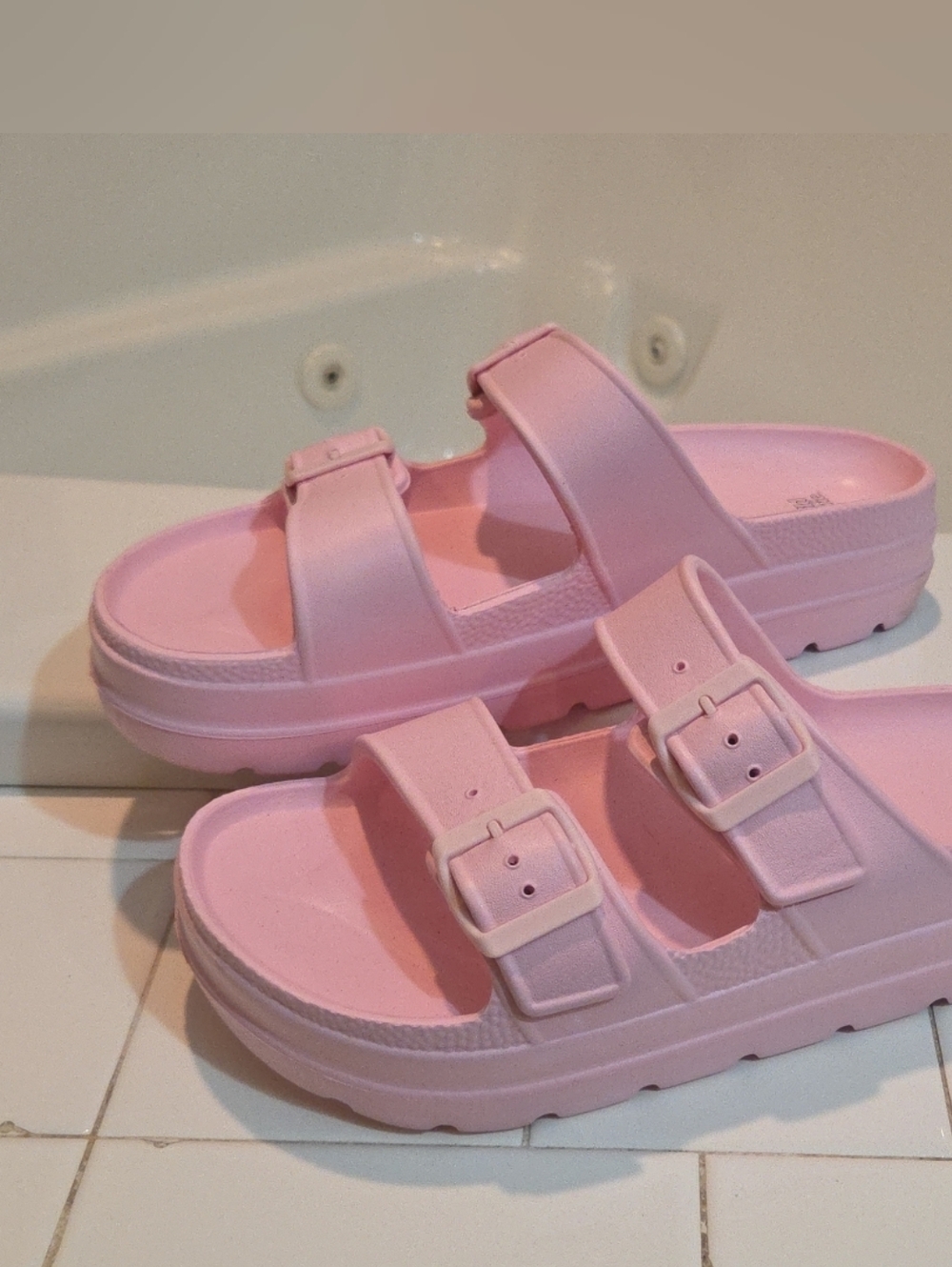 wild fable Pink Double-Buckle Platform Slide Sandals